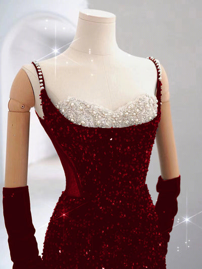 Mermaid Sequins Straps Beading Prom Dress
