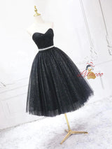Black Tulle Sequins Homecoming Dress
