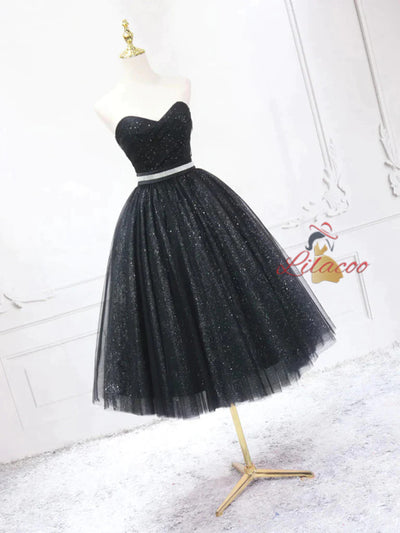 Black Tulle Sequins Homecoming Dress