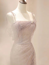 Pink Sequins Straps Beading Prom Dress