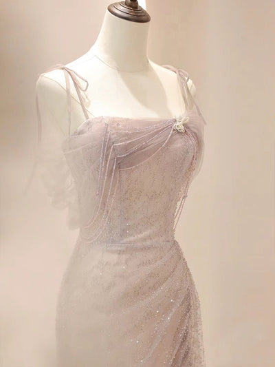 Pink Sequins Straps Beading Prom Dress