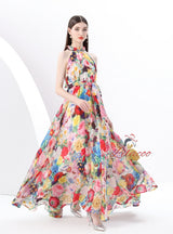 Seaside Holiday Halter Printed Chiffon Dress