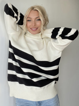Striped High Neck Casual Sweater