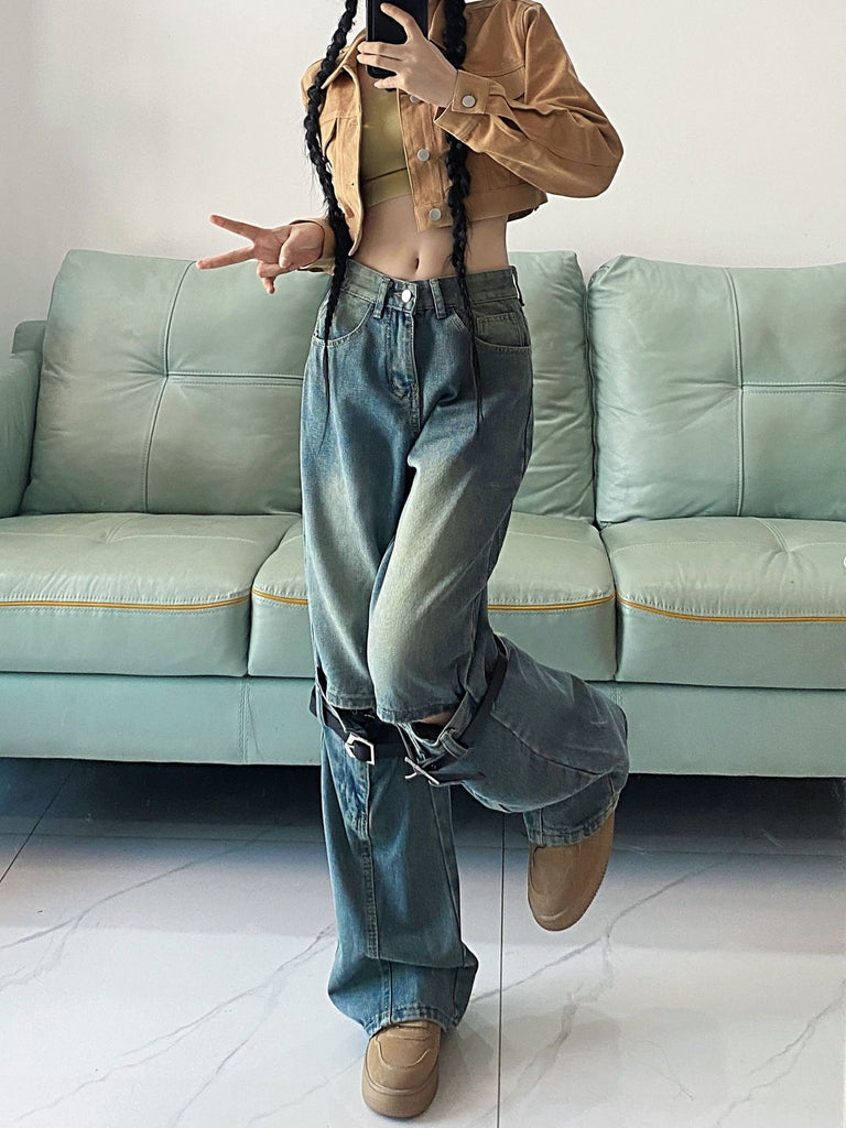 Retro Stitching Ripped Jeans