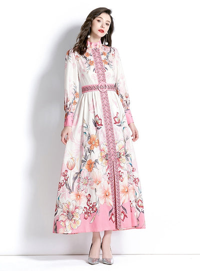 Long Sleeve Printed Long Dress