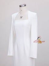White Long Sleeve Short Prom Dress