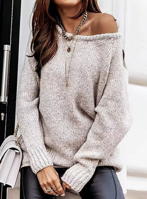 Off-the-shoulder Long Sleeve Turtleneck Sweater