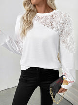Rose Three-dimensional Flower Long Sleeve Top