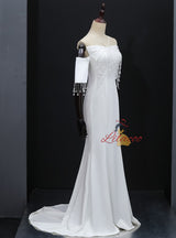 White Mermaid Halter Beading Prom Dress