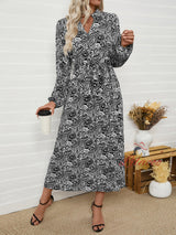 Ethnic Printed V-neck Long-sleeved Dress