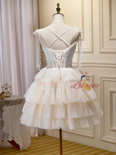 Ivory Tulle Beading Lace Homecoming Dress