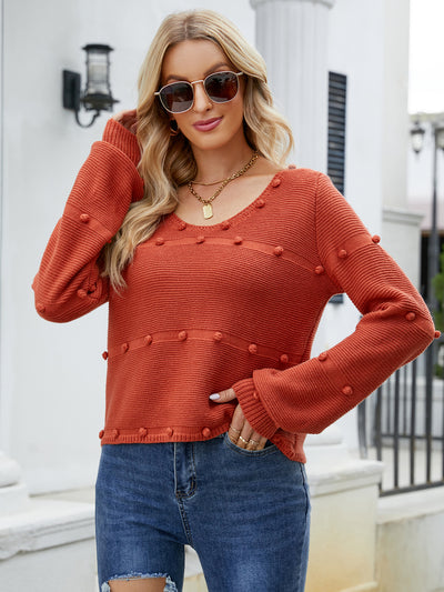 Long-sleeved U-neck Knitted Loose Pullover Sweater