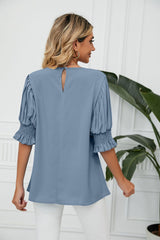 Solid Color Round Neck Loose Chiffon Top