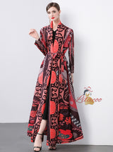 Women Fold Loose Large Print Coat