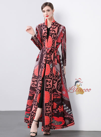 Women Fold Loose Large Print Coat