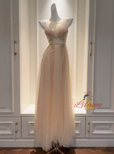 Champagne Suquins Tulle Prom Dress