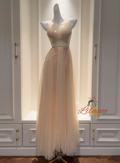 Champagne Suquins Tulle Prom Dress