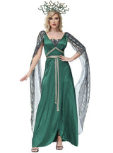 Medusa Dark Green Snake Print Slit Dress