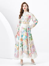 Printed Slim Long Bubble Sleeve Dress