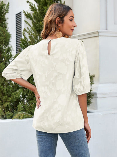 Flower Pattern Puff Sleeve Chiffon Loose Top
