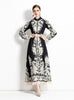 Retro Printed Long Sleeve Fringed Dress