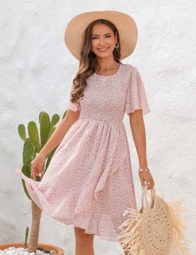 Pleats Slim Chiffon Print Dress