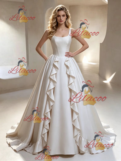 Ivory Satin Straps Wedding Dress