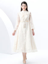 Retro Long Sleeve Lace Long Dress