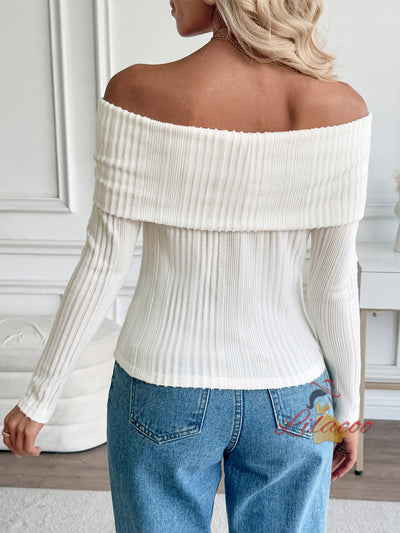 Off-the-shoulder Long-sleeved Slim Fit Top