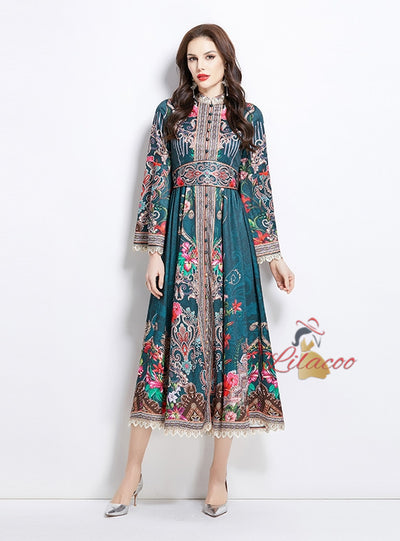 Stand-up collar Flared Sleeves Dress