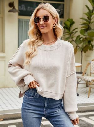 Loose Short Pullover Long Sleeve Round Neck Sweater