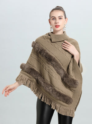 Loose Jacquard Pullover Sweater Cloak Shawl