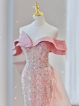 Pink Mermaid Sequins Prom Dress