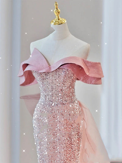 Pink Mermaid Sequins Prom Dress