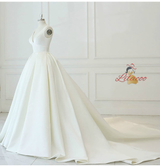 White Ball Gown Satin V-neck Wedding Dress