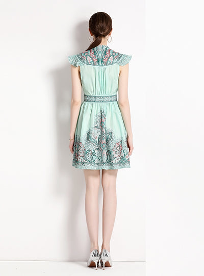 V-neck Flying Sleeve Printed Dress