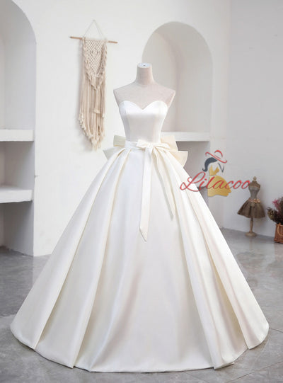 Ivory White Satin High Neck Wedding Dress
