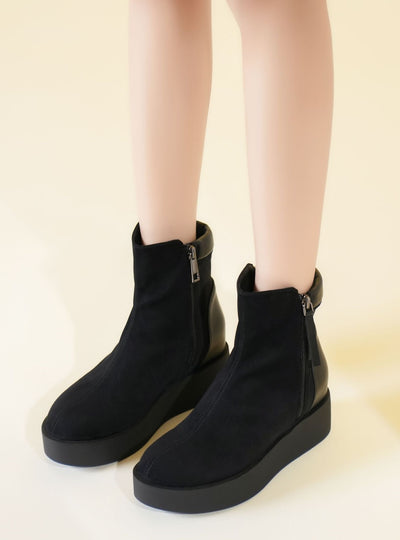 Thick-soled Splicing Side Zipper Boots
