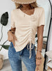 Irregular Drawstring V-neck Short-sleeved Shirt