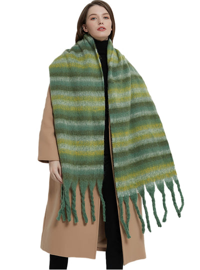 Thickened Thick Fringed Striped Scarf