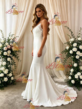 White Mermaid Spaghetti Straps Wedding Dress