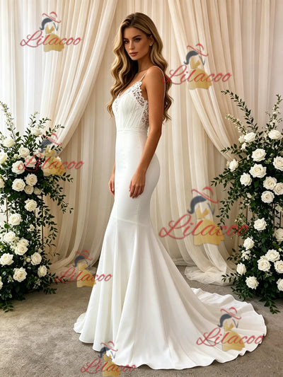 White Mermaid Spaghetti Straps Wedding Dress