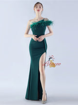 One Shoulder Split Prom Dress