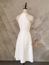 White Halter Short Wedding Dress