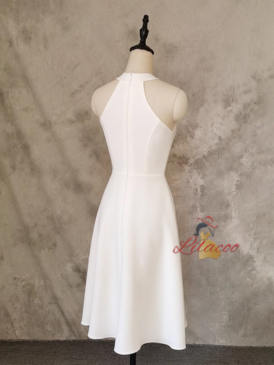 White Halter Short Wedding Dress