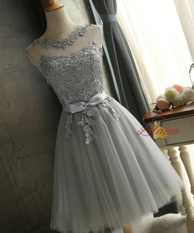 Gray Tulle Lace Homecoming Dress