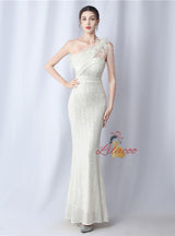 Mermaid Sequins One Shoulder Beading prom Dress