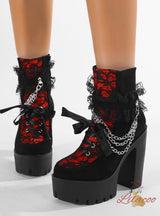 Retro Lace Chain Thick Heels Thick Soles Boots