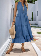 Solid Color V-neck Long Dress