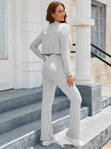 Knitted Round Neck Long-sleeved Wide-leg Pants Suit